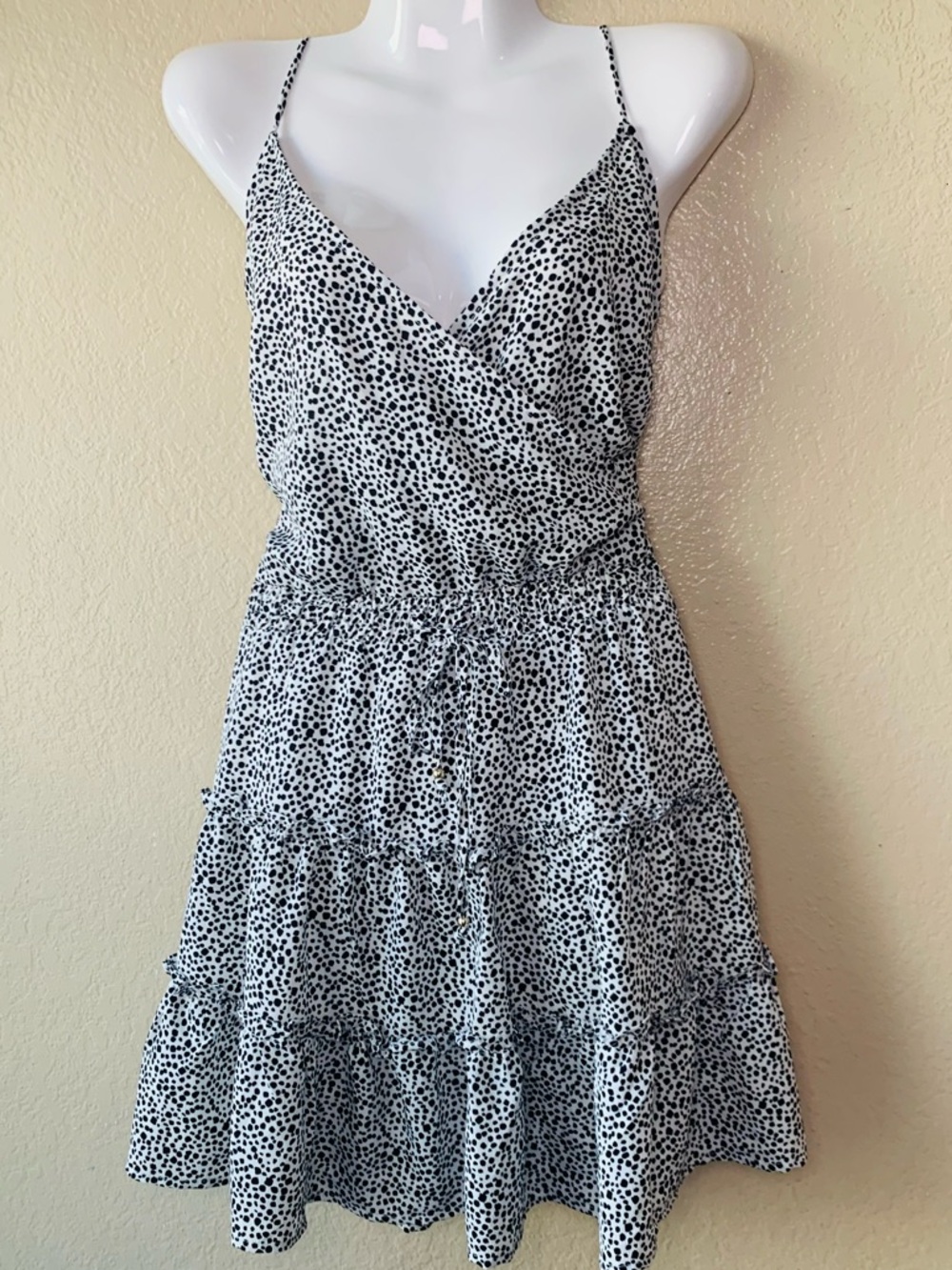 CRESCENT Animal Print Tiered Surplice Summer Romantic Mini Dress Size S NWT